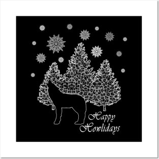 Howling Wolf Happy Howlidays Leopard Print Snowflakes Holiday Posters and Art